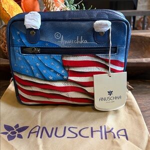 NWT Anuschka Hand-Painted Stars & Stripes Leather Crossbody Bag